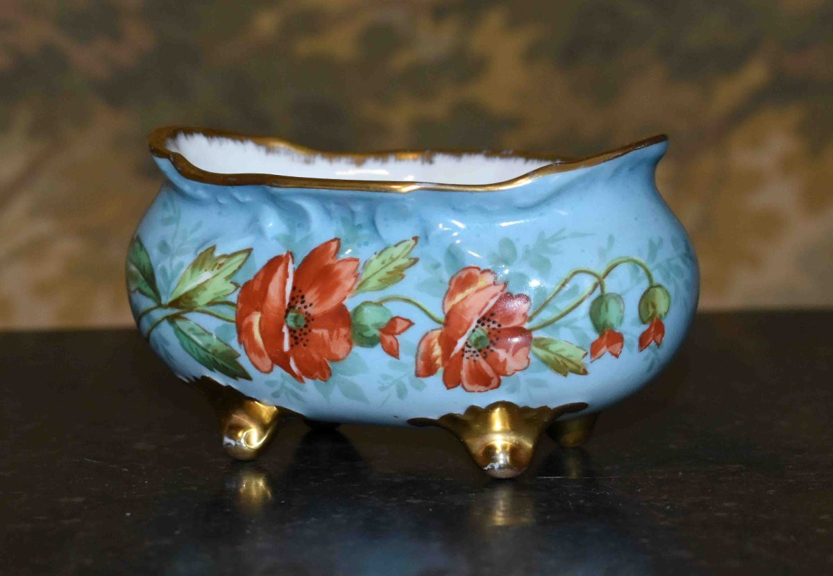 L. Buisson, Small Hand-painted Limoges Porcelain Bowl, Planter With Poppy Decoration, -photo-2