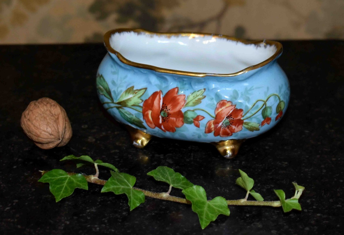 L. Buisson, Small Hand-painted Limoges Porcelain Bowl, Planter With Poppy Decoration, 