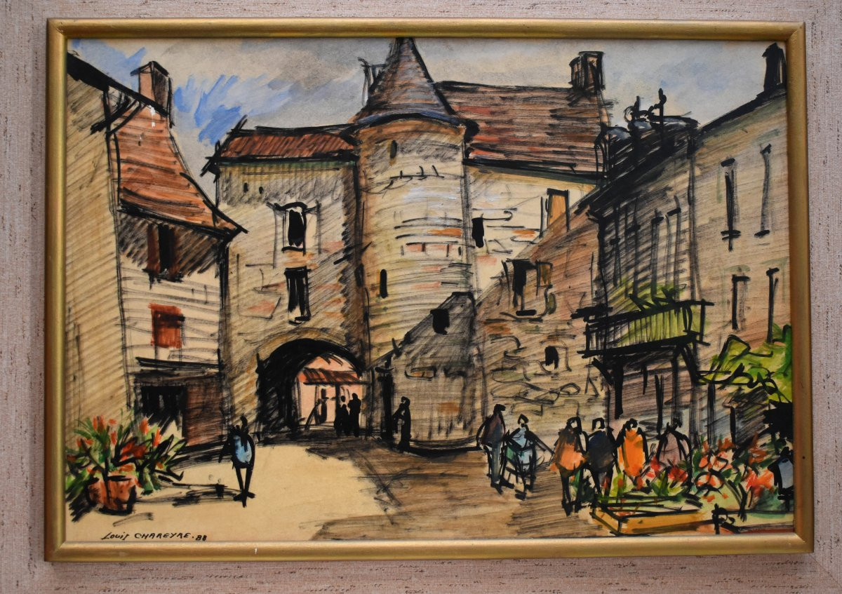 Louis Chareyre, 20th Century Limousin Painter, Animated Scene Seen From The City.-photo-1