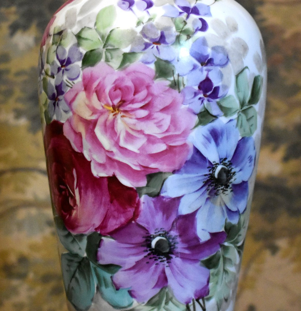 Manufacture Pouyat , Grand vase en porcelaine de Limoges à décor de fleurs-photo-3