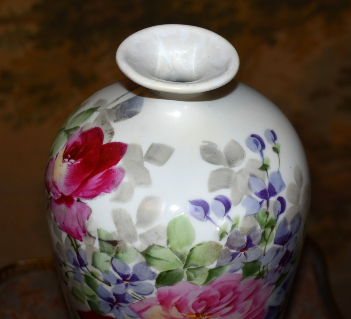 Manufacture Pouyat , Grand vase en porcelaine de Limoges à décor de fleurs-photo-5