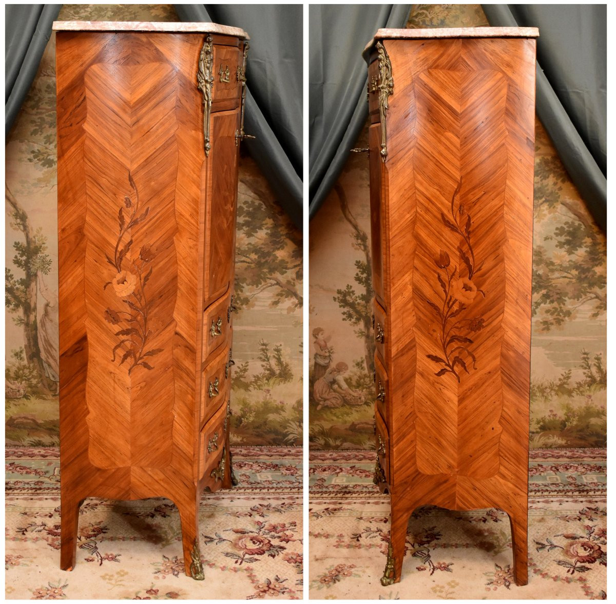 Secrétaire de style transition  Louis XV - Louis XVI en marqueterie de  bois précieux,-photo-2