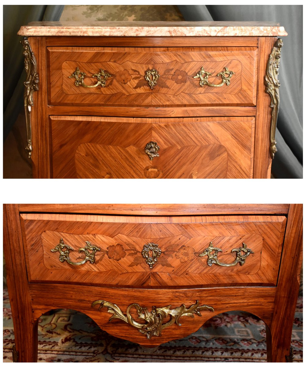 Secrétaire de style transition  Louis XV - Louis XVI en marqueterie de  bois précieux,-photo-6