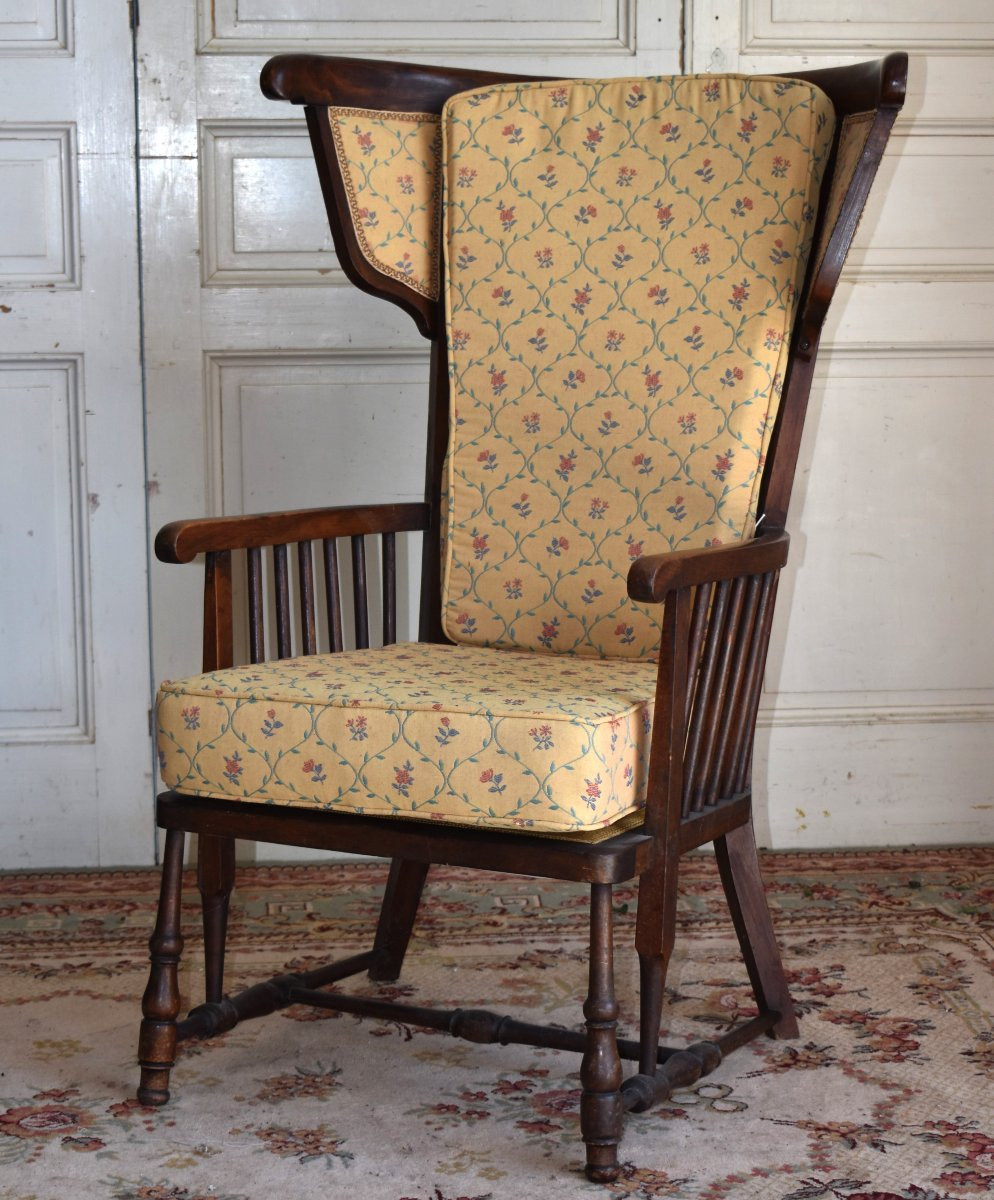  Large High-backed Armchair With Bars And Cushions, Wingback Seat, 50s-60s Design-photo-3