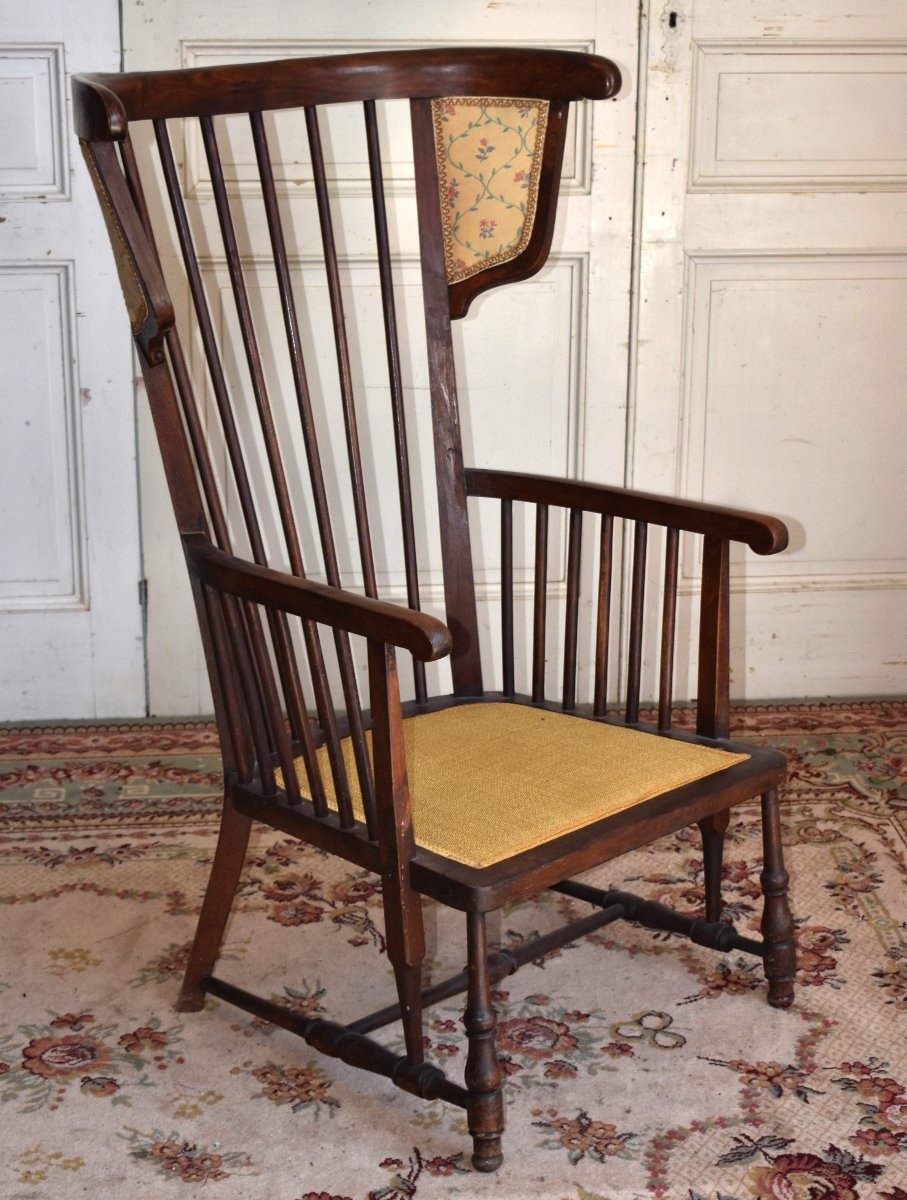  Large High-backed Armchair With Bars And Cushions, Wingback Seat, 50s-60s Design-photo-4