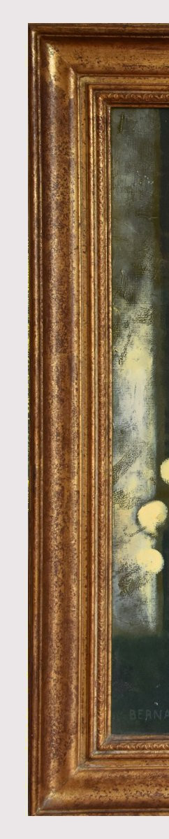 Bernard Conte, Painting Entitled "yellow Harmony" Portrait Of A Young Woman, Gilded Frame.-photo-2