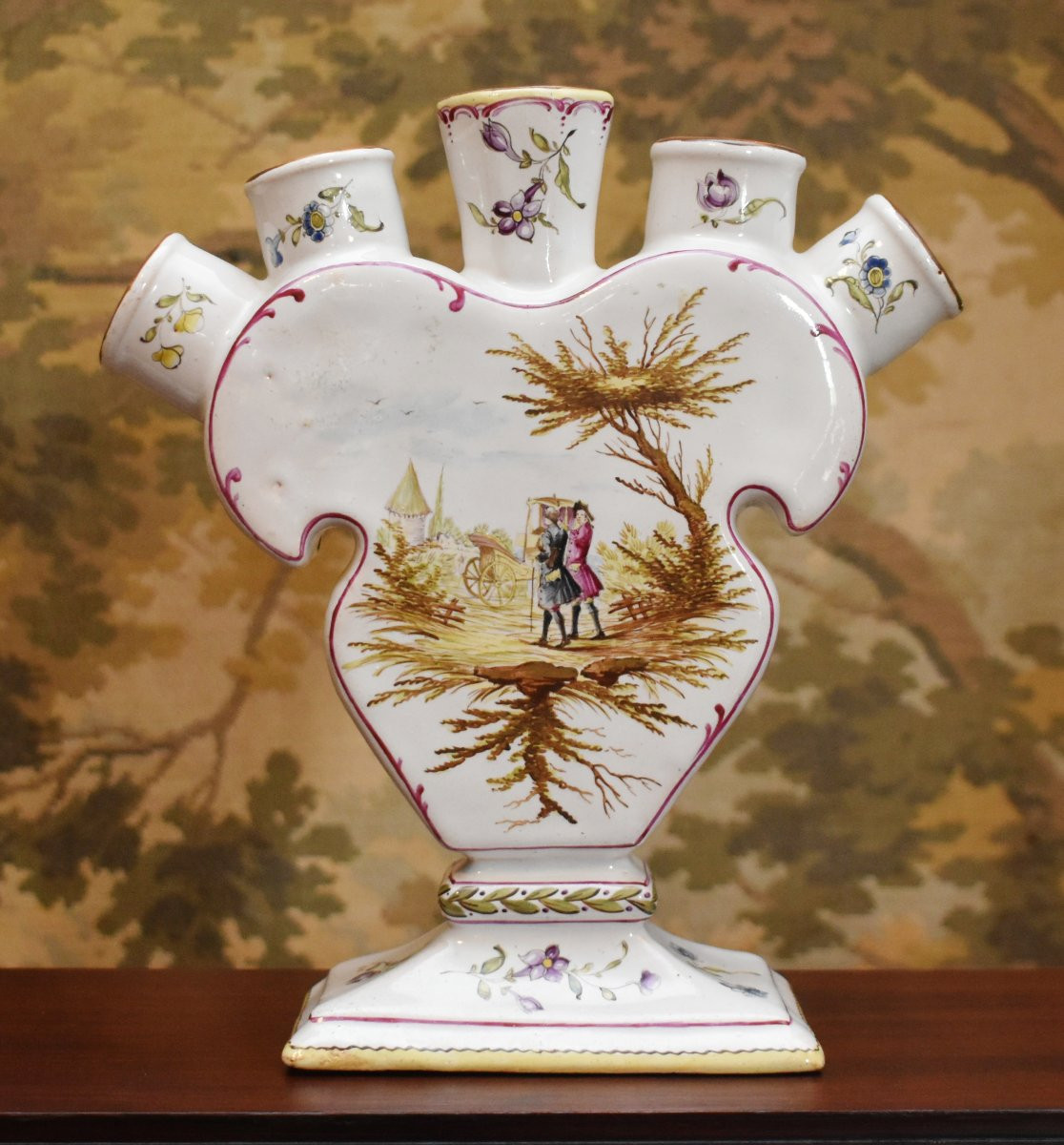 Paire de vase tulipiers ,  bouquetières en faïence,  marque apocryphe veuve Perrin, par Samson-photo-3