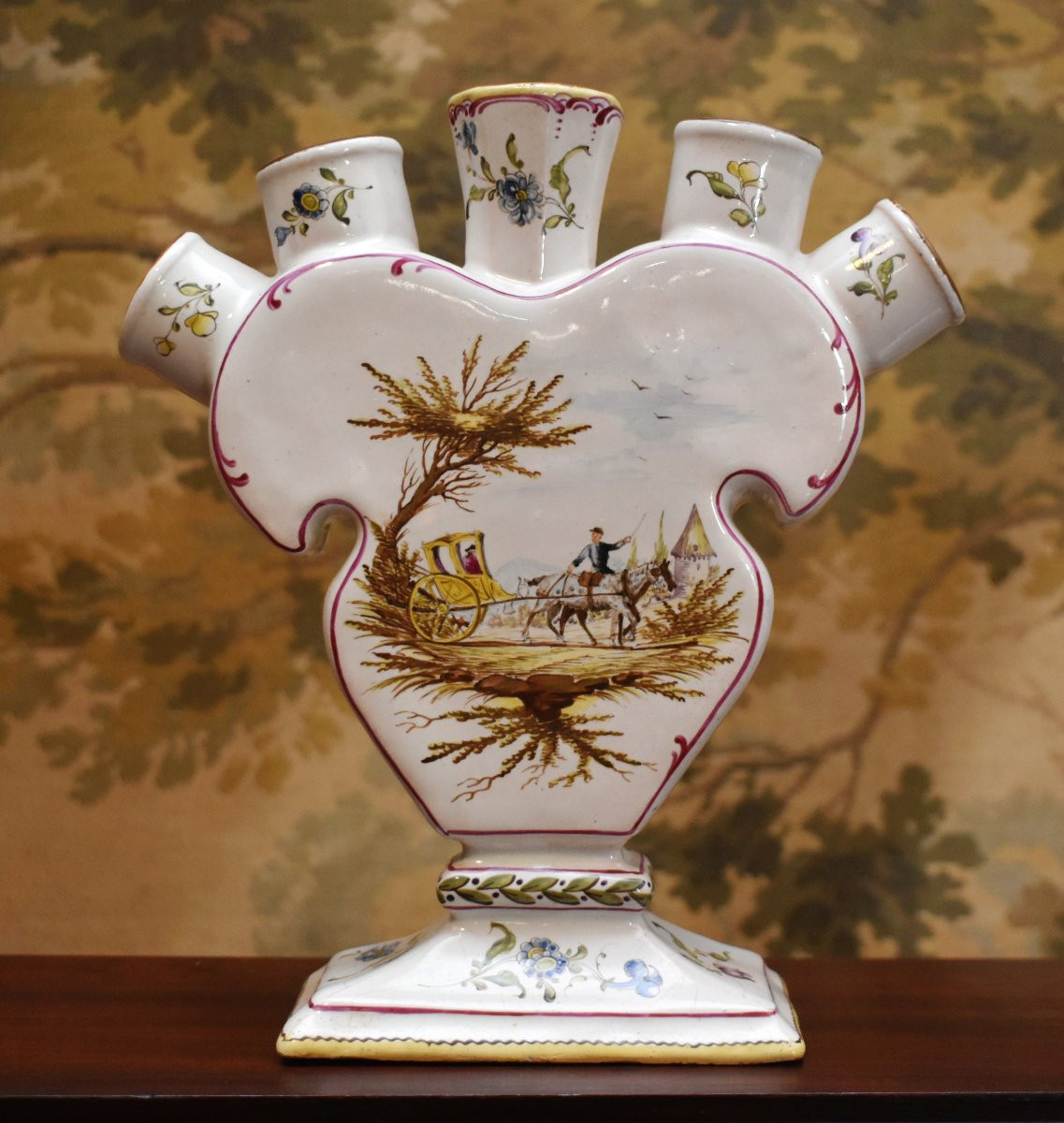 Paire de vase tulipiers ,  bouquetières en faïence,  marque apocryphe veuve Perrin, par Samson-photo-4