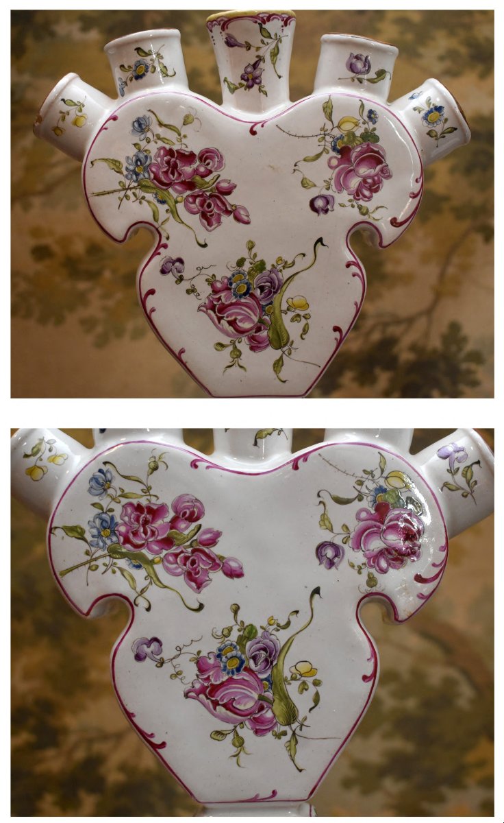 Paire de vase tulipiers ,  bouquetières en faïence,  marque apocryphe veuve Perrin, par Samson-photo-6