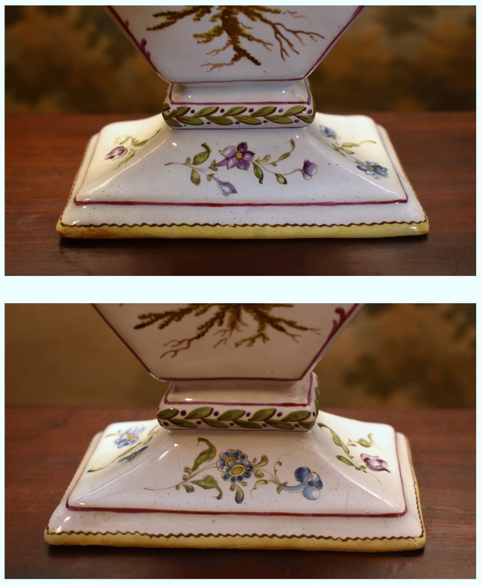 Paire de vase tulipiers ,  bouquetières en faïence,  marque apocryphe veuve Perrin, par Samson-photo-7