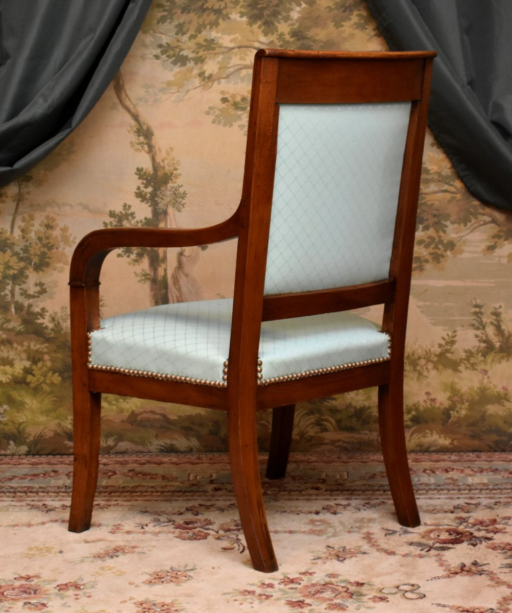 Restoration Period Armchair In Solid Cherry Wood, Fruitwood, Recent Upholstery, 19th Century-photo-1