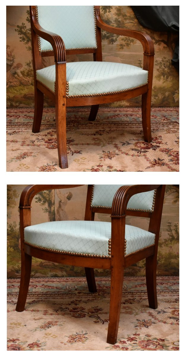 Restoration Period Armchair In Solid Cherry Wood, Fruitwood, Recent Upholstery, 19th Century-photo-3