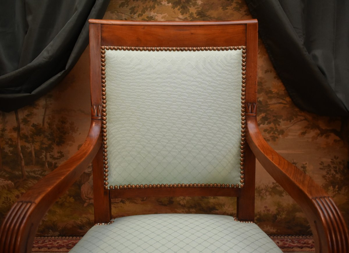 Restoration Period Armchair In Solid Cherry Wood, Fruitwood, Recent Upholstery, 19th Century-photo-4