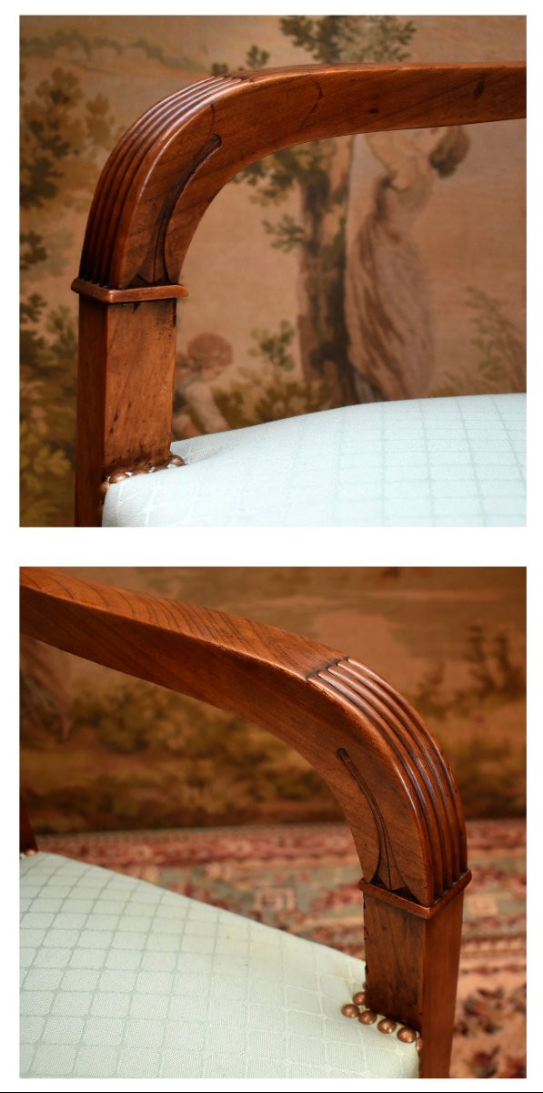 Restoration Period Armchair In Solid Cherry Wood, Fruitwood, Recent Upholstery, 19th Century-photo-6