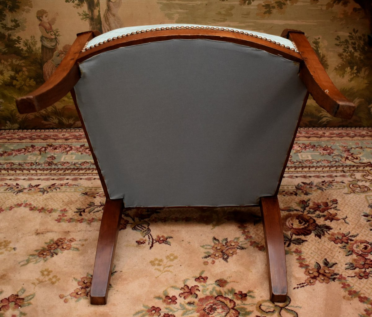 Restoration Period Armchair In Solid Cherry Wood, Fruitwood, Recent Upholstery, 19th Century-photo-8