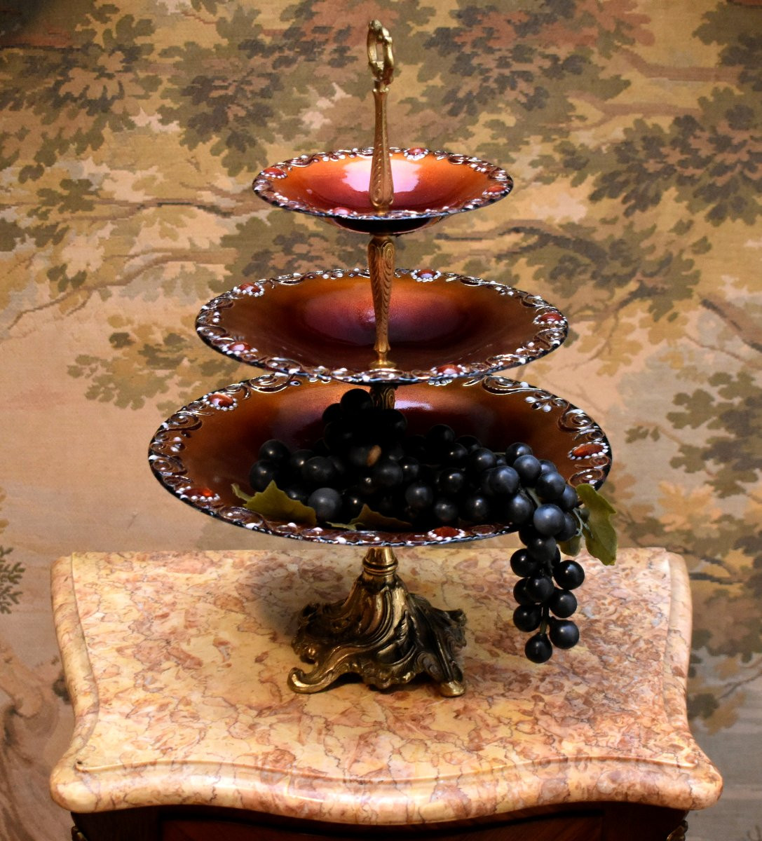 Coupe -  centre de table en émail , serviteur à 3 étages en émaux de limoges  par R. Bonhomme-photo-4