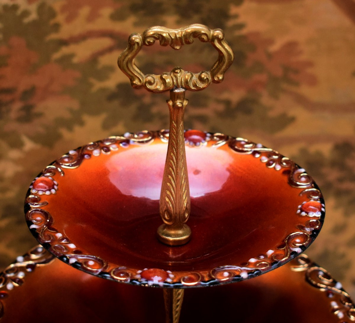 Coupe -  centre de table en émail , serviteur à 3 étages en émaux de limoges  par R. Bonhomme-photo-6