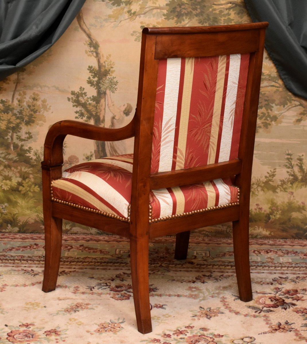 Fauteuil époque  restauration en cerisier massif, bois fruitier, refait à neuf , XIXe siècle-photo-2