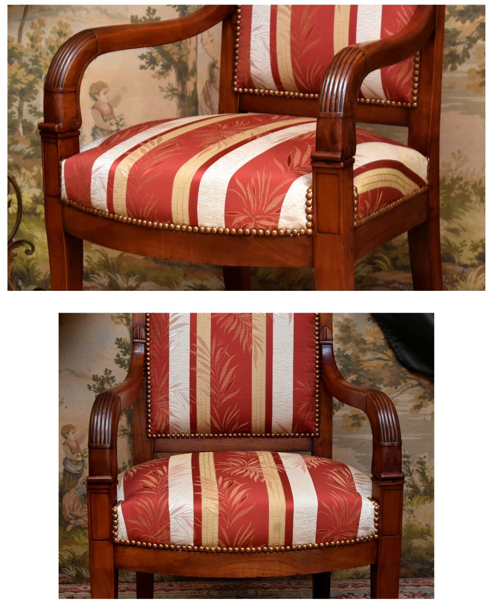 Fauteuil époque  restauration en cerisier massif, bois fruitier, refait à neuf , XIXe siècle-photo-4