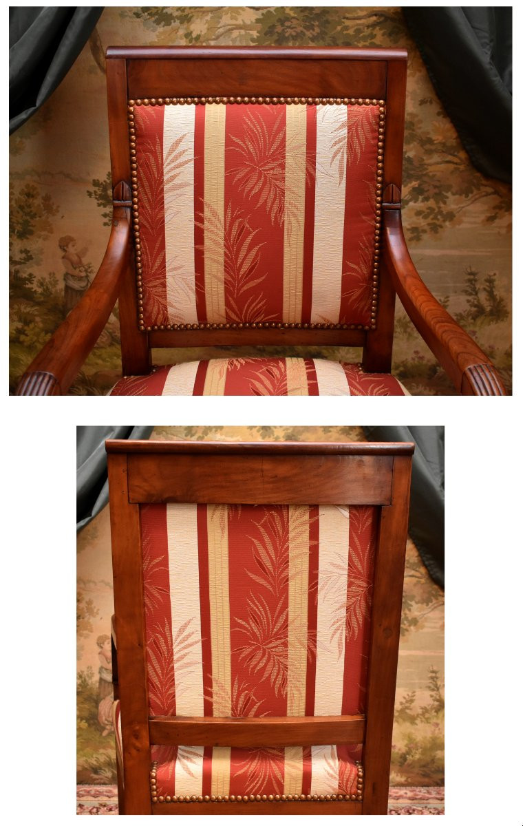 Fauteuil époque  restauration en cerisier massif, bois fruitier, refait à neuf , XIXe siècle-photo-5