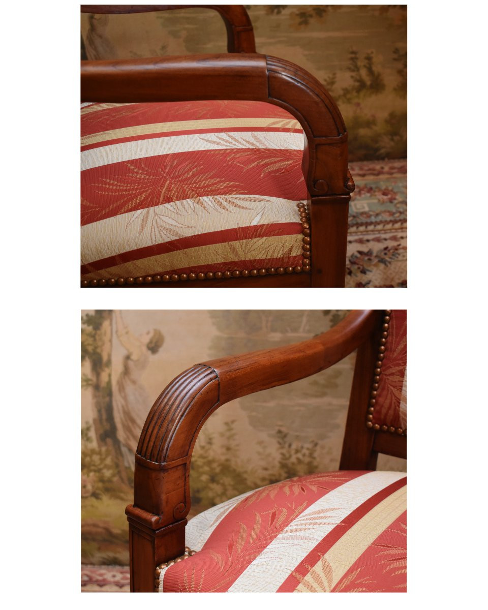 Fauteuil époque  restauration en cerisier massif, bois fruitier, refait à neuf , XIXe siècle-photo-6