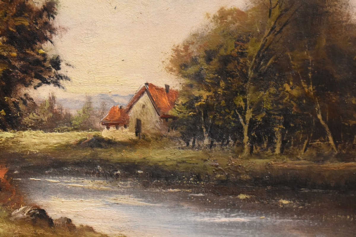 Oil Painting On Canvas, Barbizon, Animated Landscape, French School Of The 19th Century, -photo-3