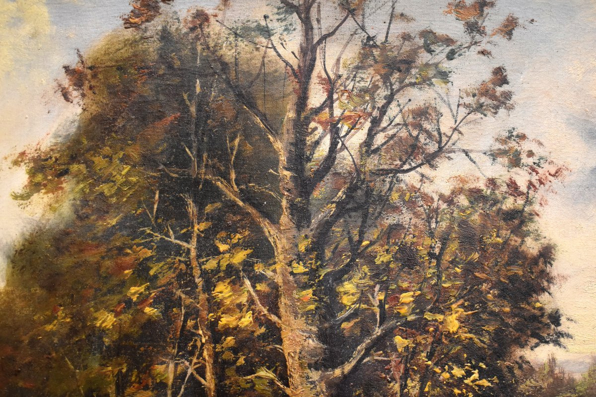 Oil Painting On Canvas, Barbizon, Animated Landscape, French School Of The 19th Century, -photo-4