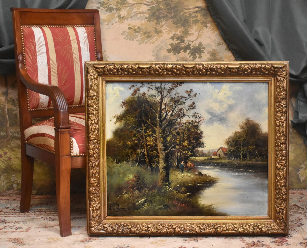 Oil Painting On Canvas, Barbizon, Animated Landscape, French School Of The 19th Century, 