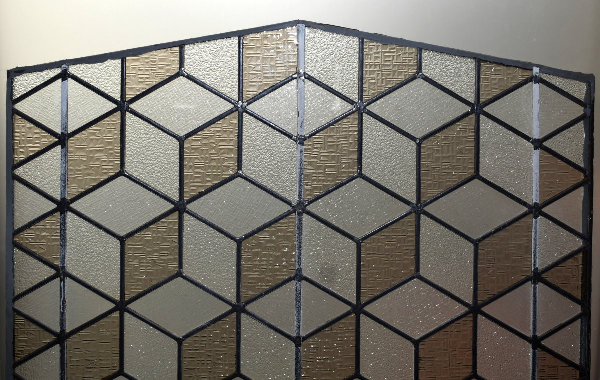 Stained Glass For Interior Partition, Cube Decoration, Stained Glass From The 1950s - 1960s-photo-3