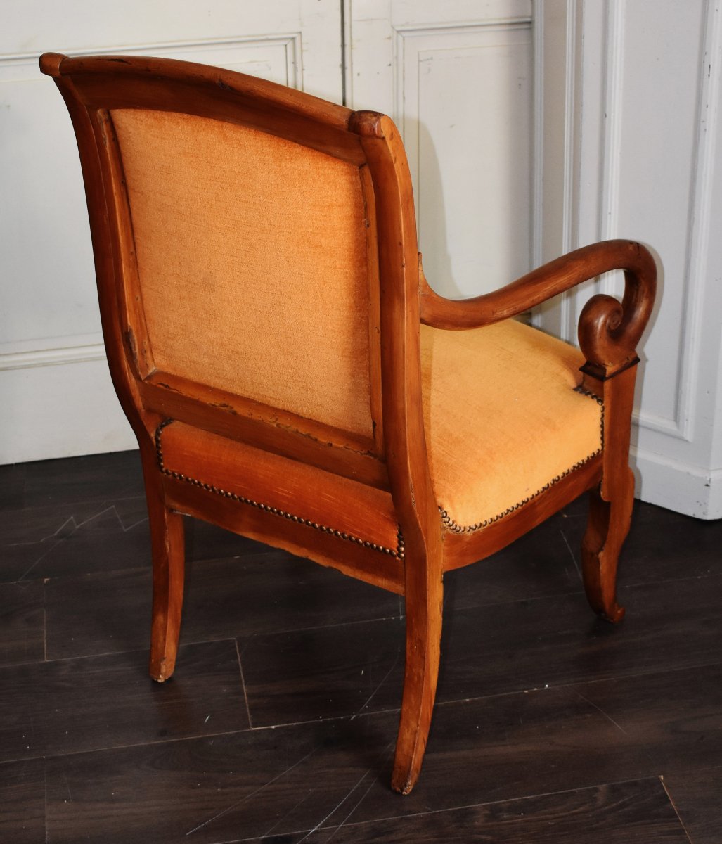 Restoration Period Walnut Armchair, Recent Upholstery, Crooked Armrests, 19th Century -photo-2