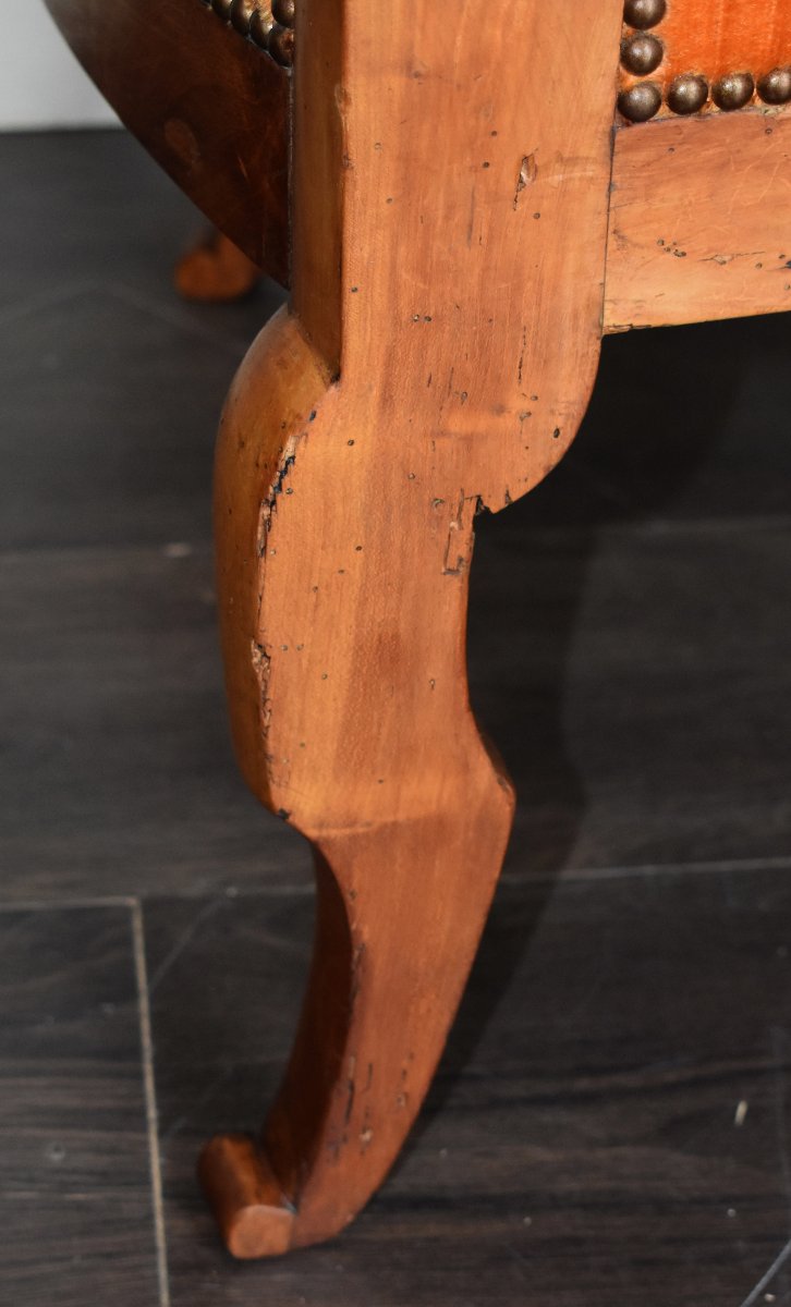 Restoration Period Walnut Armchair, Recent Upholstery, Crooked Armrests, 19th Century -photo-5