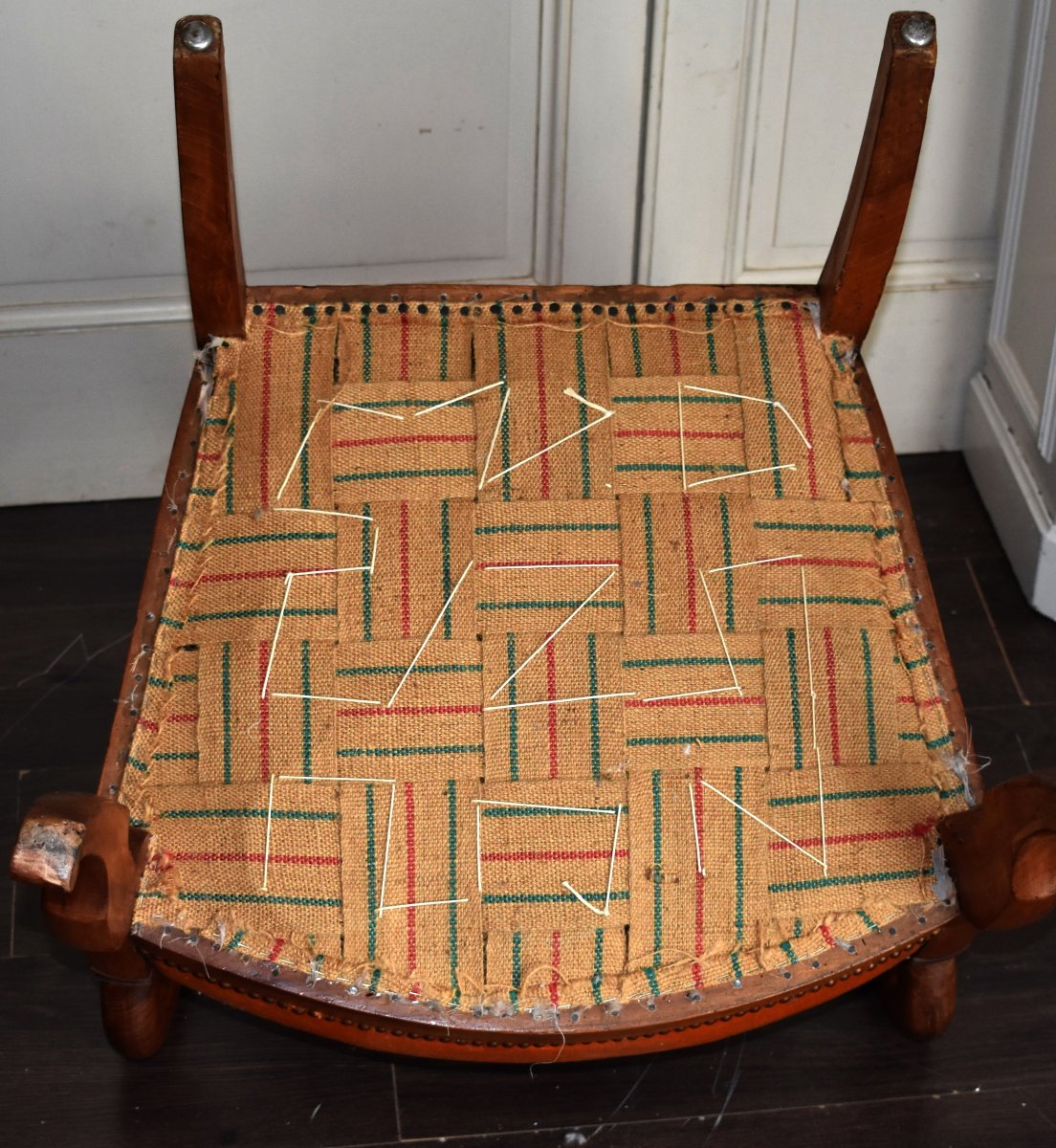 Restoration Period Walnut Armchair, Recent Upholstery, Crooked Armrests, 19th Century -photo-7