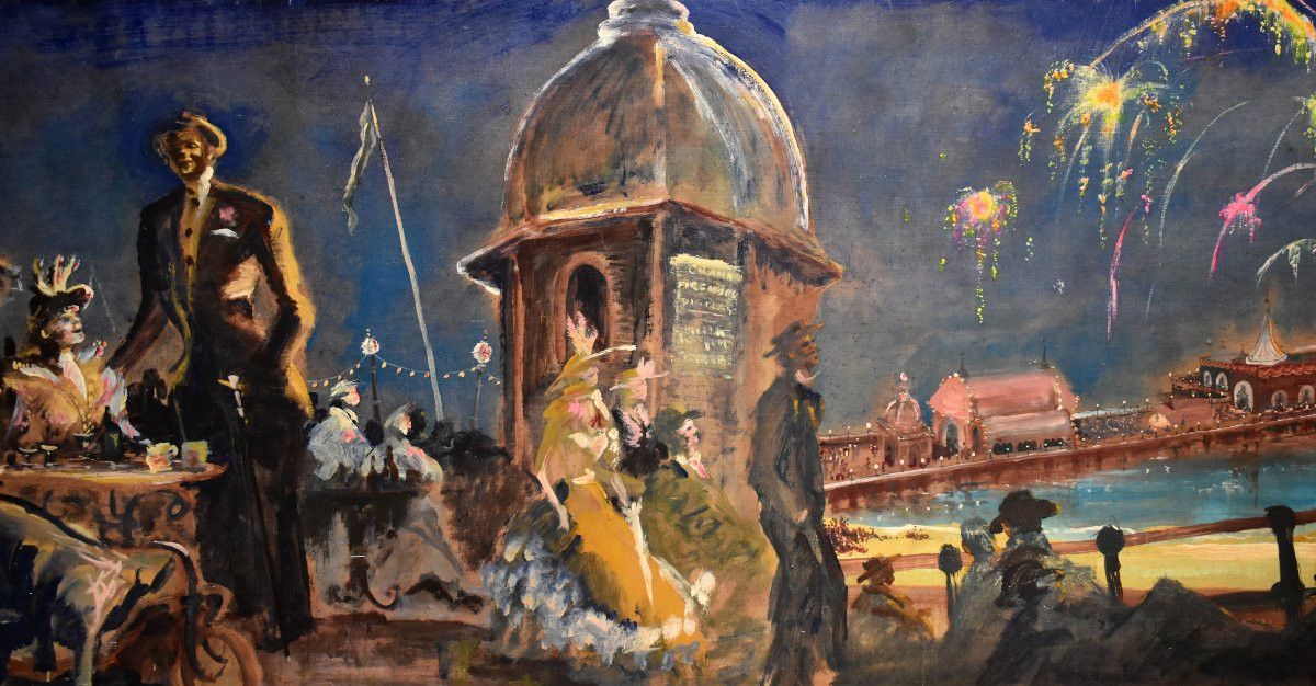 Very Important Painting, Fireworks On Brighton Pier, Fresco Signed Mitch -photo-1
