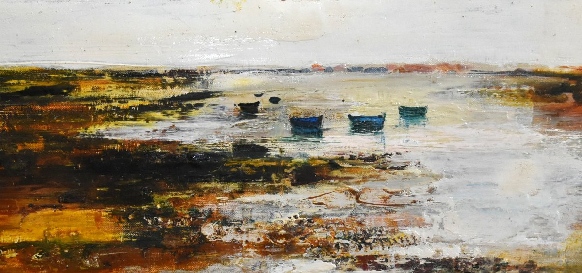 Michel Jouenne (1933 - 2021), Official Painter Of The Navy, Oil On Canvas "the Boats"-photo-3