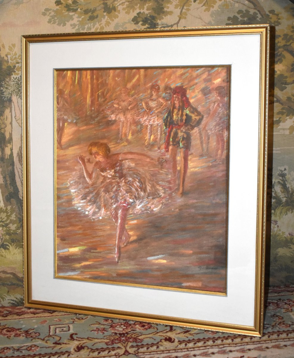 Adrien Godien ( 1873 - 1949 ) tableau pastel scène de ballet , -photo-2