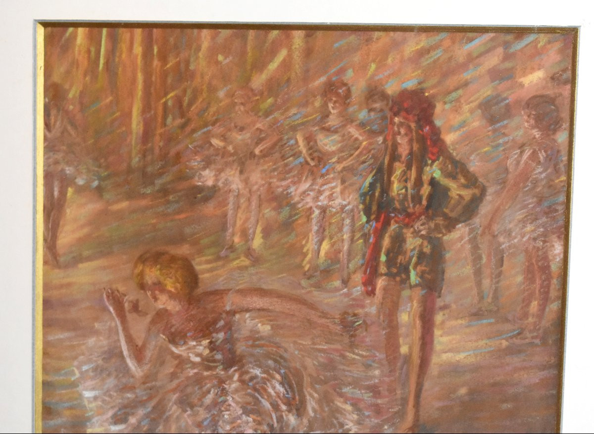 Adrien Godien ( 1873 - 1949 ) tableau pastel scène de ballet , -photo-4