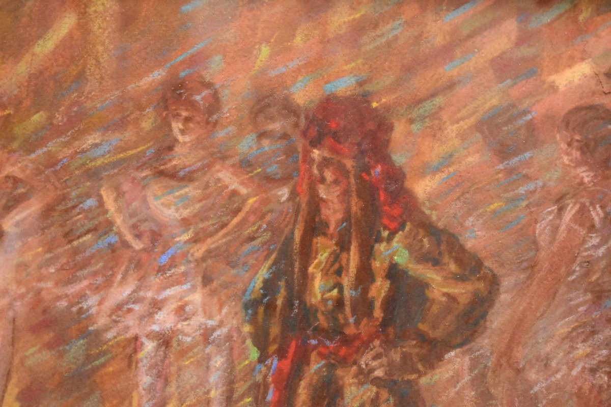 Adrien Godien ( 1873 - 1949 ) tableau pastel scène de ballet , -photo-5