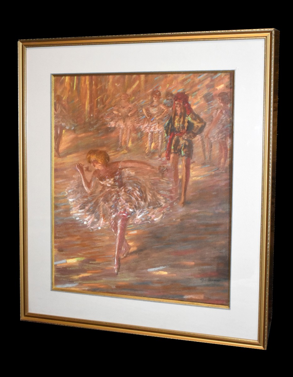 Adrien Godien ( 1873 - 1949 ) tableau pastel scène de ballet , 