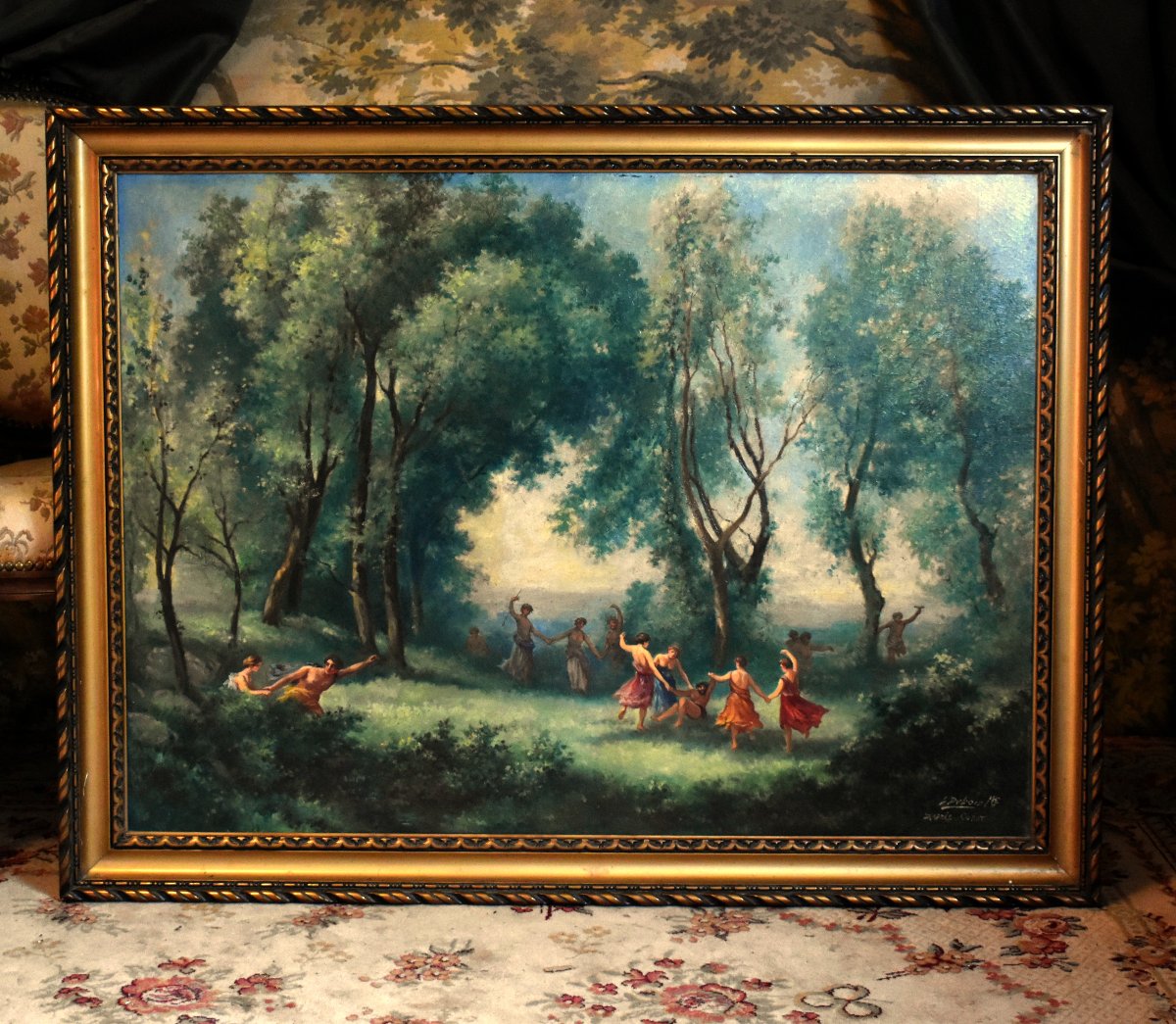 L. Dubois à Limoges  d'après  Corot : " une matinée, la danse des nymphes" scène   Mythologique-photo-2