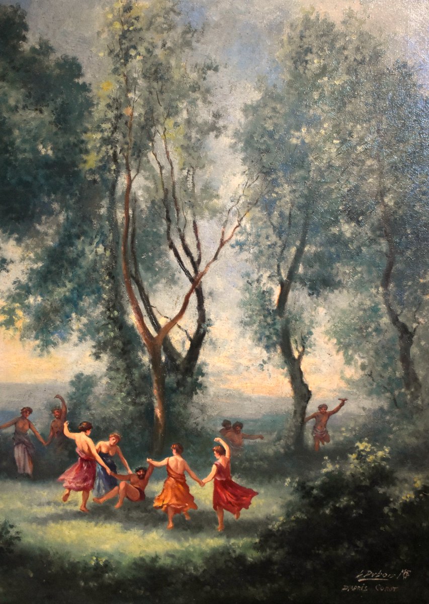 L. Dubois à Limoges  d'après  Corot : " une matinée, la danse des nymphes" scène   Mythologique-photo-1