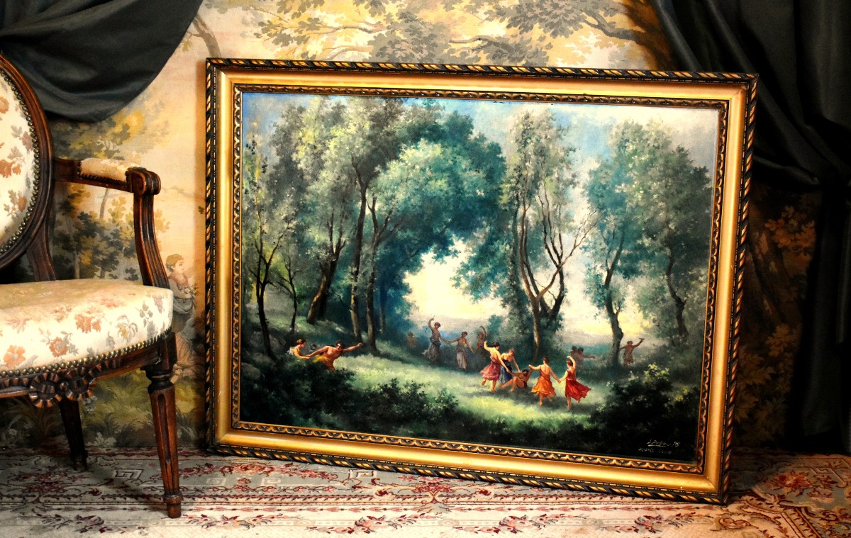 L. Dubois à Limoges  d'après  Corot : " une matinée, la danse des nymphes" scène   Mythologique