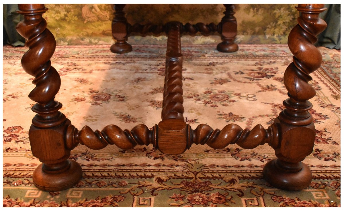 Grande table de salle à manger ou bureau,  style Louis XIII, double torsade, bois de frêne     -photo-4