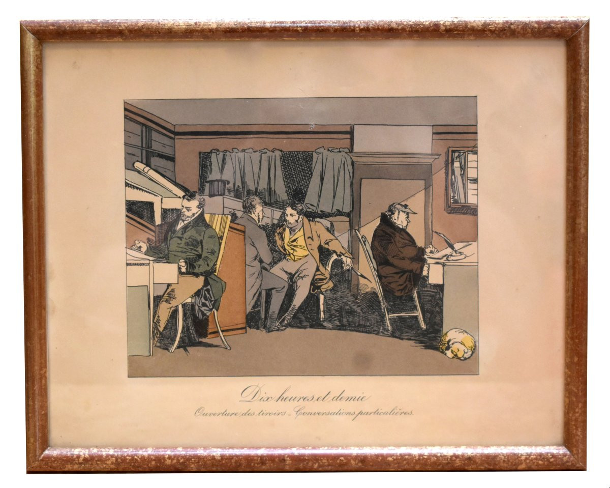 Honoré Daumier, Suite de 8 lithographies en  couleurs  , caricatures sociales vie  au  XIXe,-photo-2