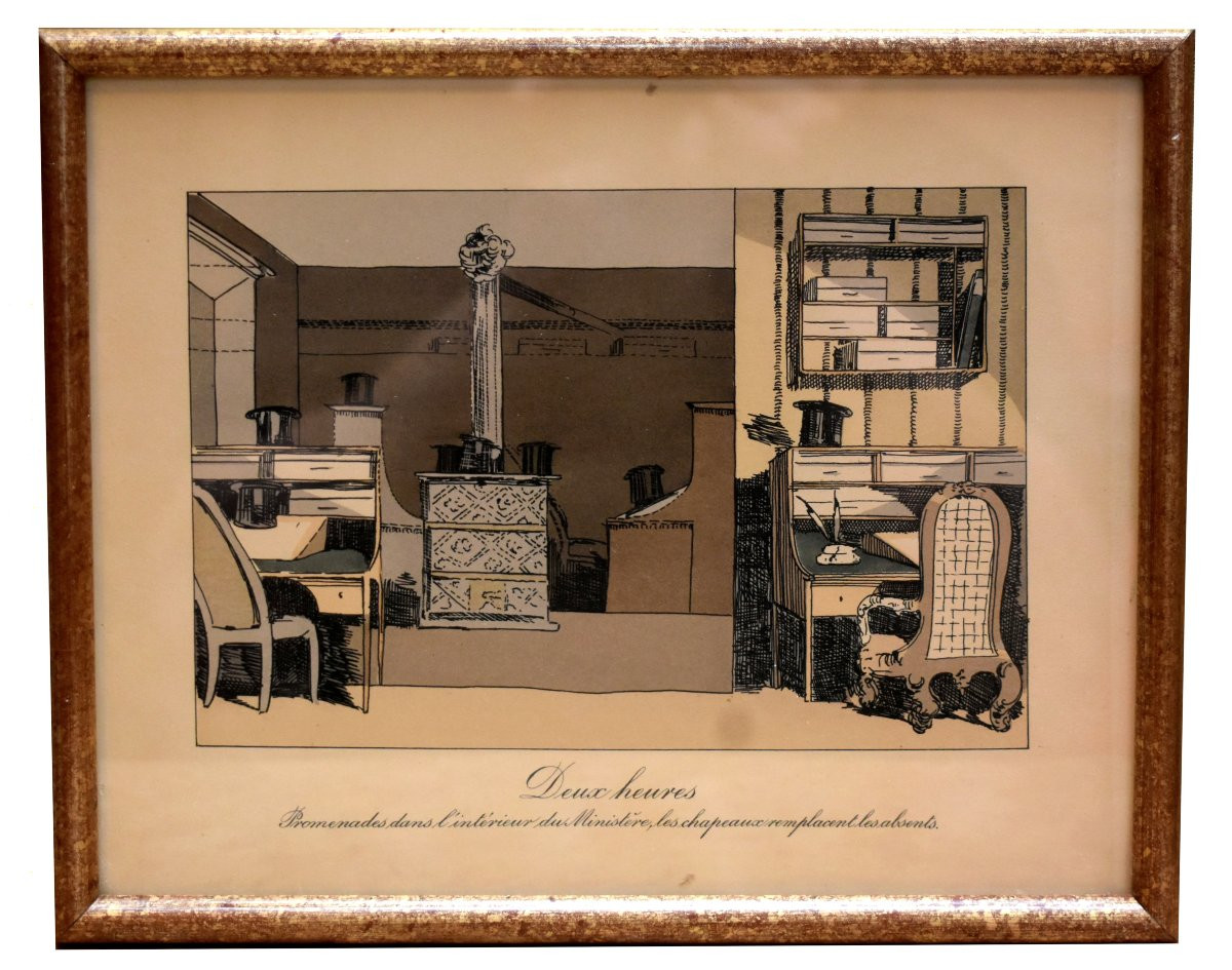Honoré Daumier, Suite de 8 lithographies en  couleurs  , caricatures sociales vie  au  XIXe,-photo-5