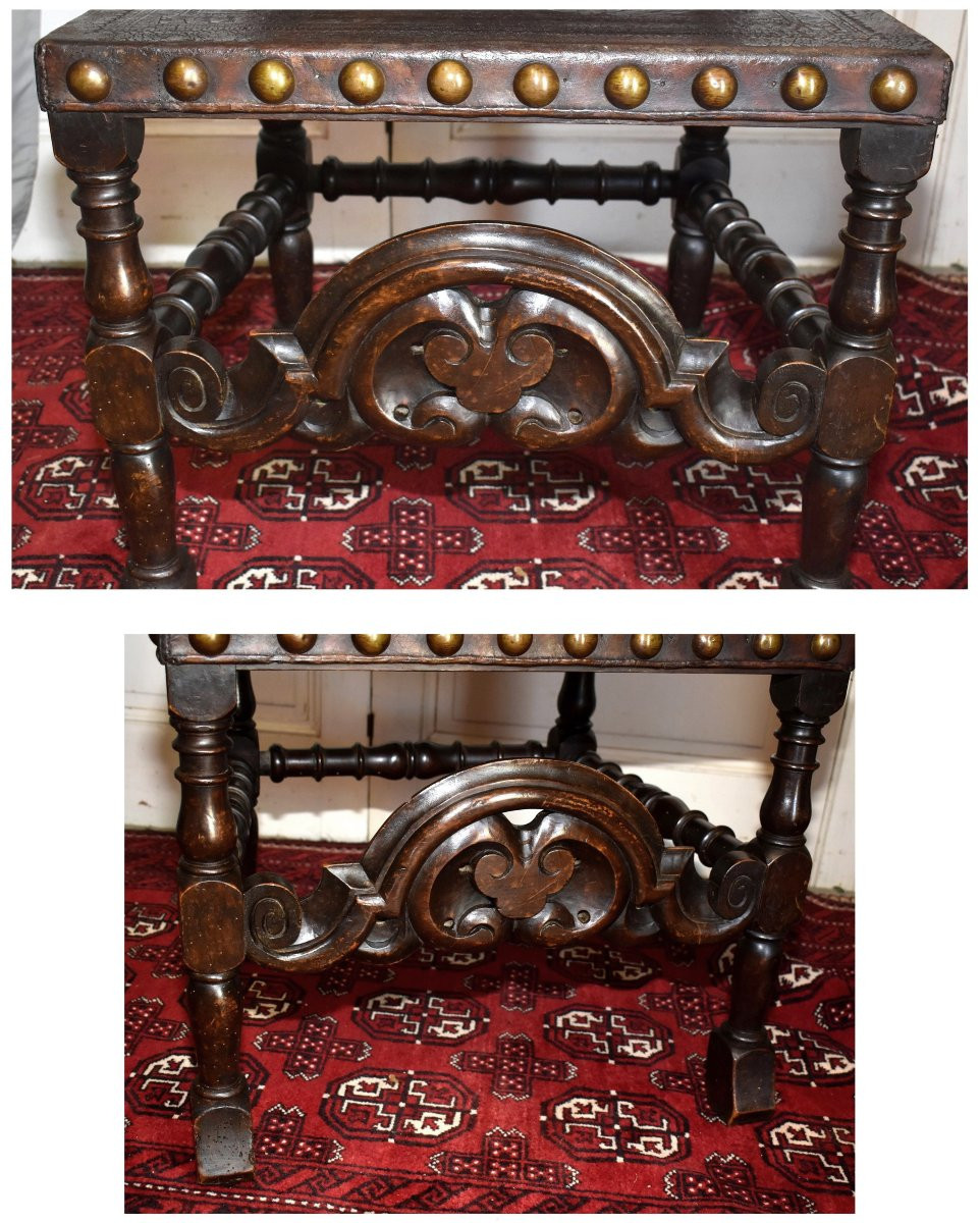 Chaise à Haut Dossier 146 cm ! de Style  Renaissance Espagnole, XIXe siècle , Cuir De Cordoue-photo-6