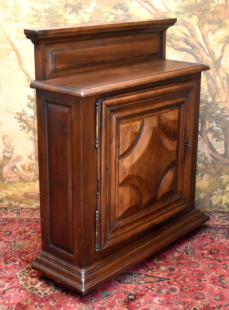 Louis XIII Style Sideboard, 1-door Sideboard In Solid Walnut With Diamond Points-photo-4