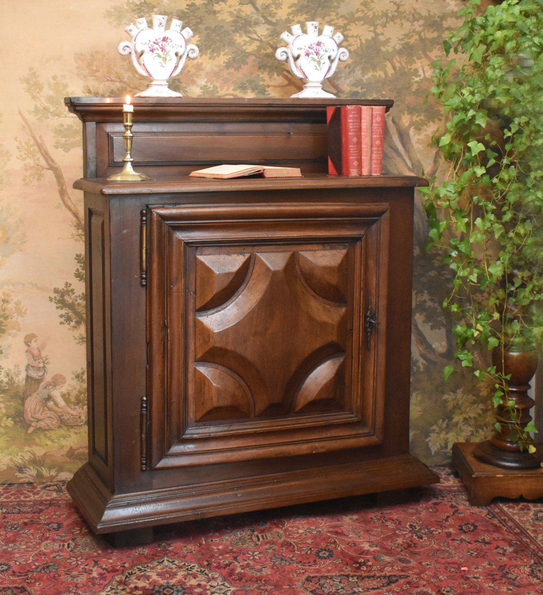 Louis XIII Style Sideboard, 1-door Sideboard In Solid Walnut With Diamond Points-photo-2