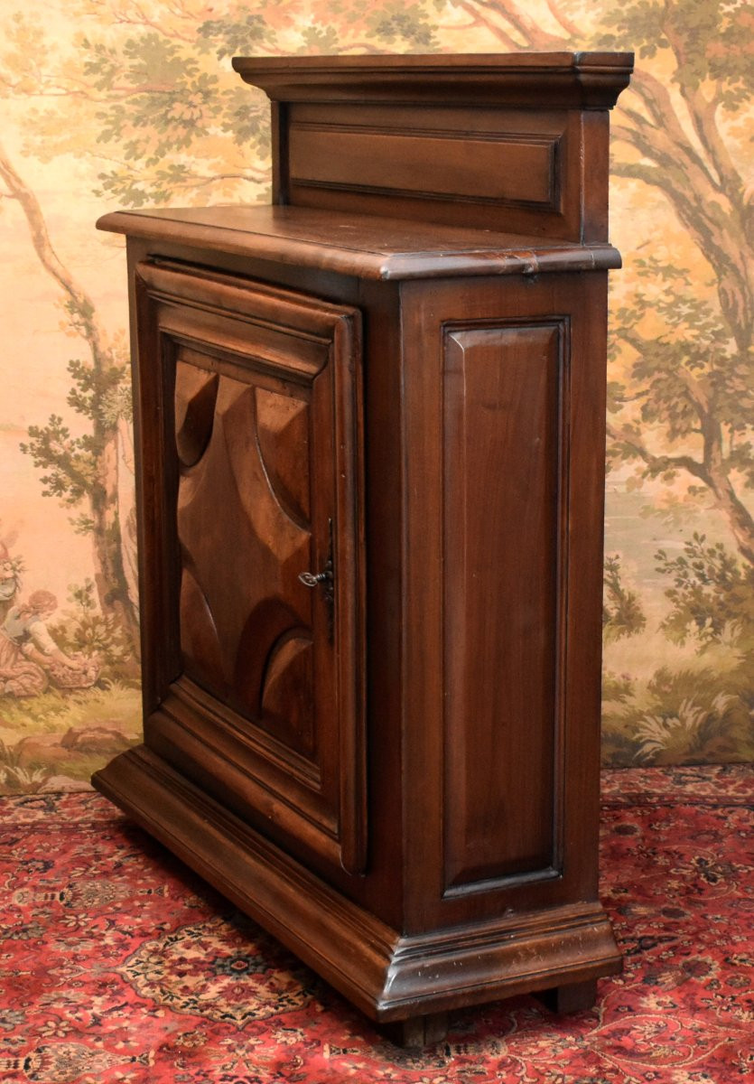Louis XIII Style Sideboard, 1-door Sideboard In Solid Walnut With Diamond Points-photo-1
