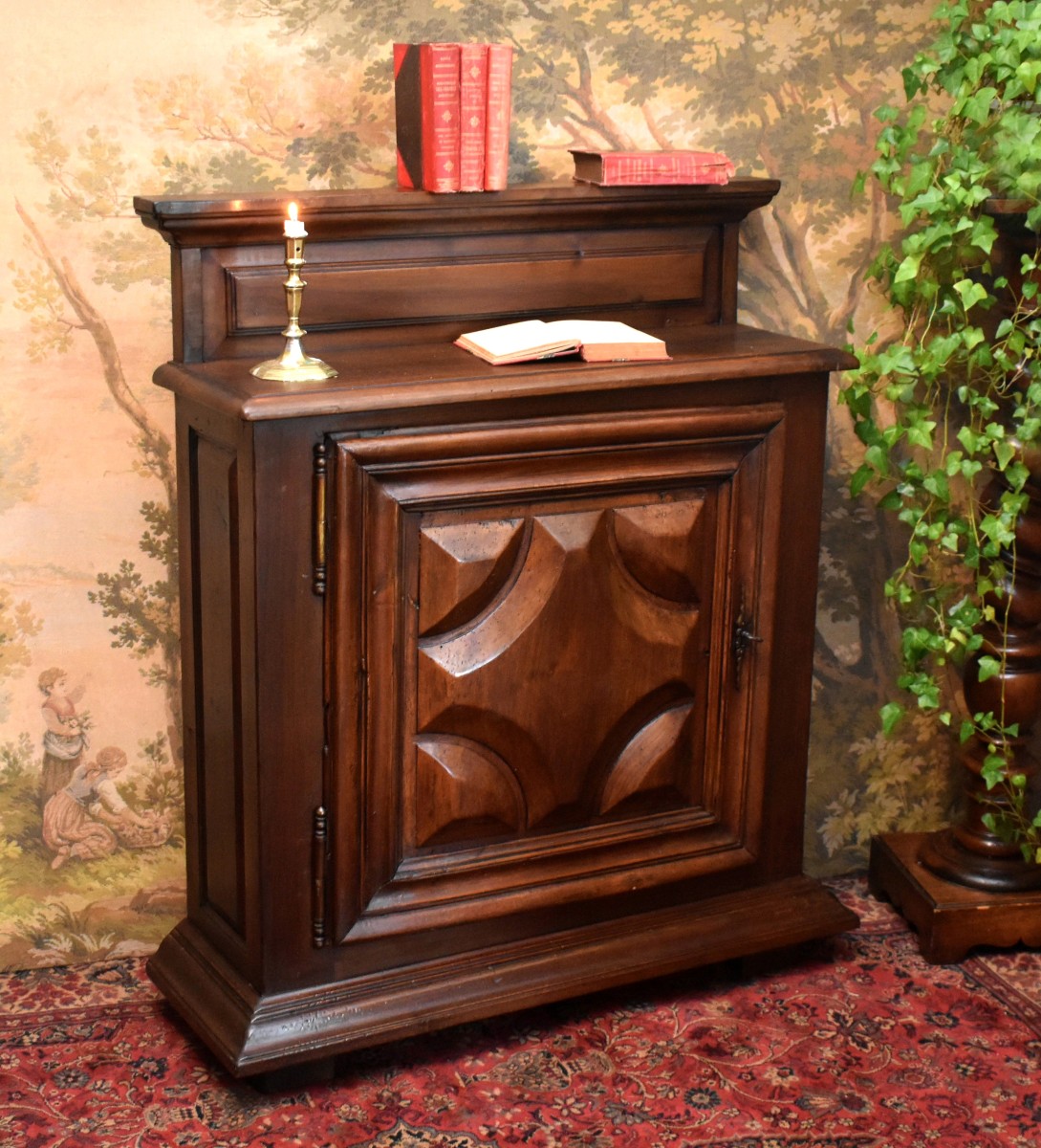 Louis XIII Style Sideboard, 1-door Sideboard In Solid Walnut With Diamond Points