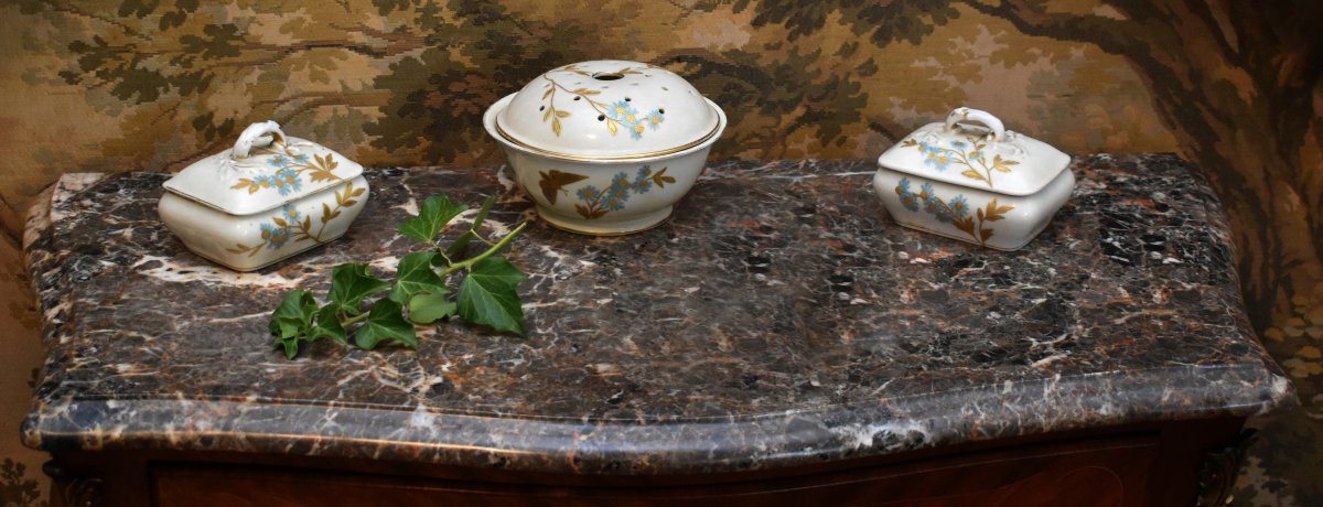 CFH / GDM ( 1881-1890 )  porte savon en porcelaine de limoges décor peint main et pate d'or .-photo-3